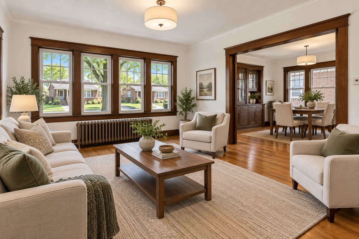 1920년대 벽돌 방갈로 · 실내 · 주거 예시