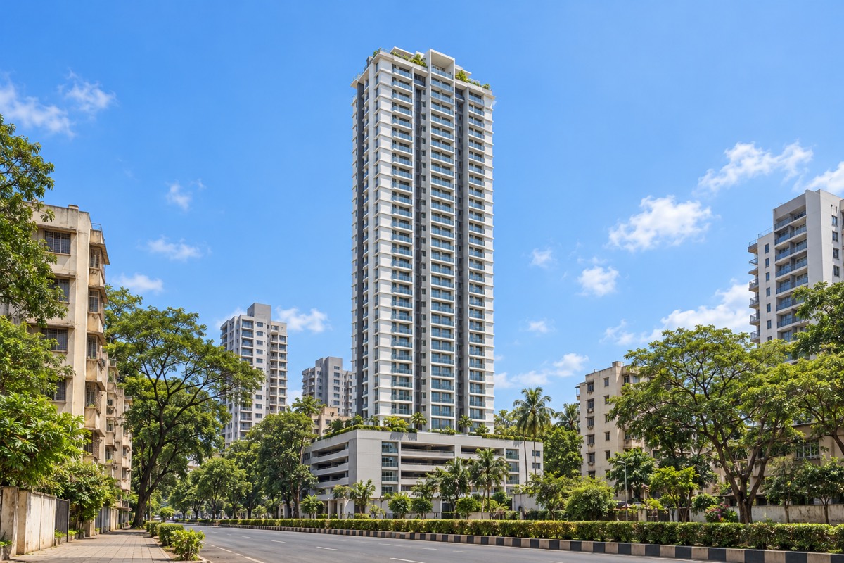 신축 고층 타워 원베드룸 (1BHK) · 외관 · 주거 예시