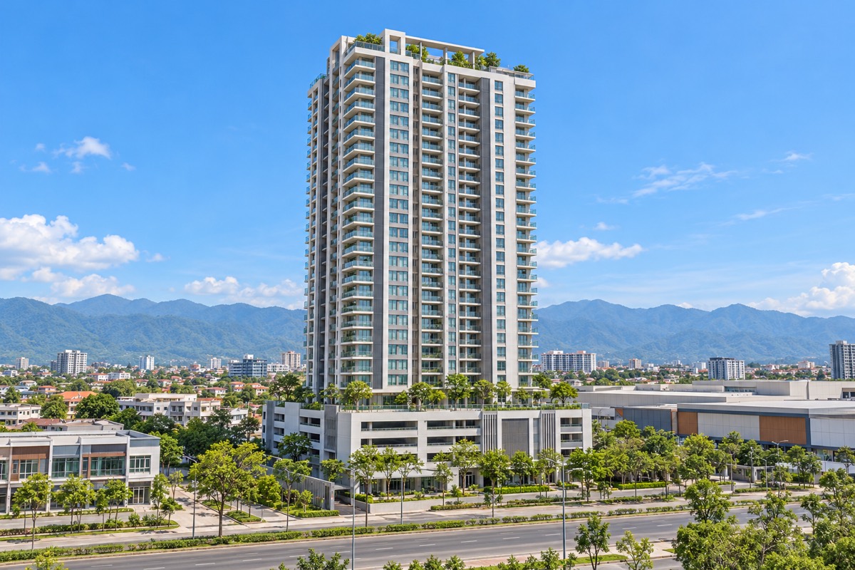 High-rise one-bedroom condo · Exterior · Home illustration