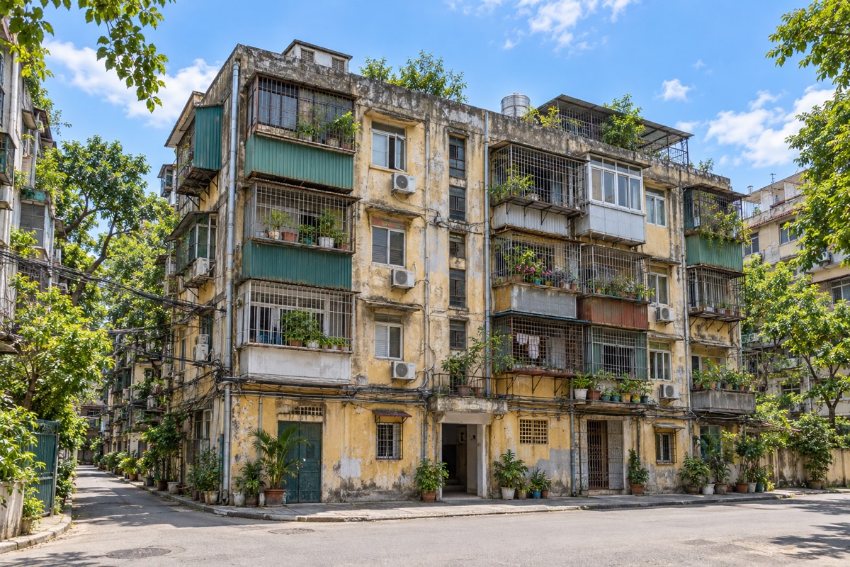 One-bedroom in an old state housing block · Exterior · Home illustration