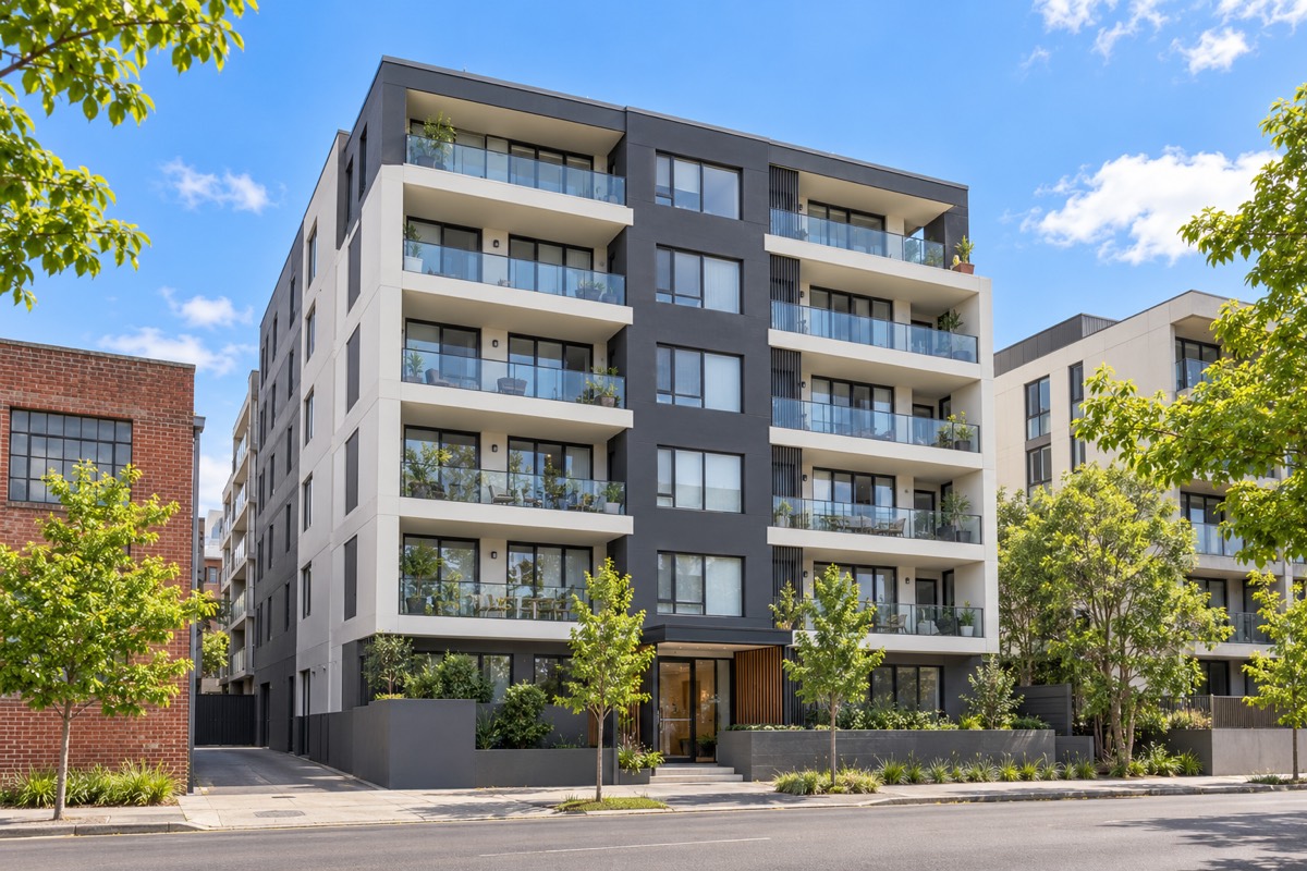 Two-bedroom in a mid-rise · Exterior · Home illustration