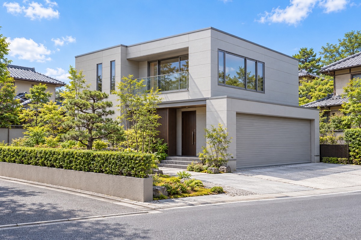 Two-story house with a Japanese garden · Exterior · Home illustration
